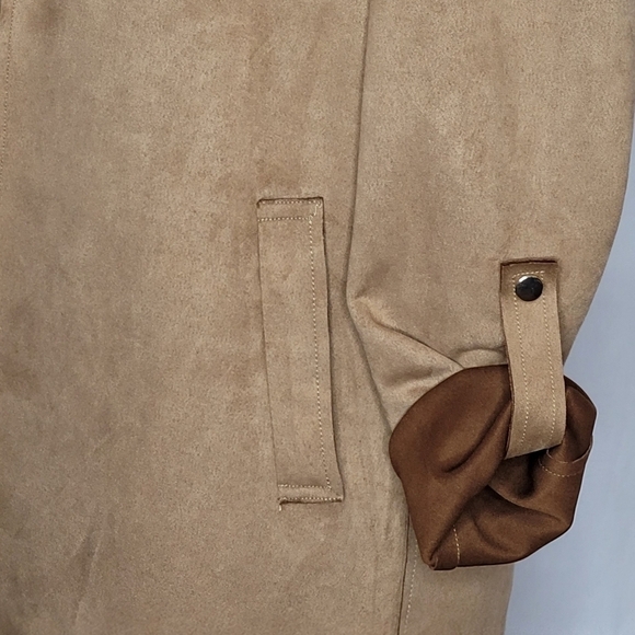 Tahari Cognac Faux Leather Open Front Roll-Tab Sleeve Long Blazer/Jacket - Sz XS - Picture 8 of 15